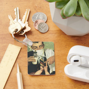 Vintager Vatertag, Vater, dem Baby eine Flasche ge Schlüsselanhänger