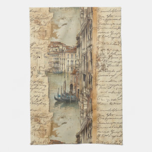 Vintager Venedig-Kanal mit handgeschriebener Schri Geschirrtuch