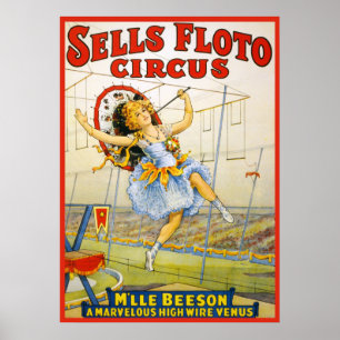 Vintager Verkauf von Floto Circus High Wire Leistu Poster