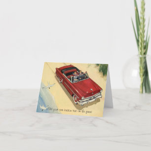 Vintager Verkehr, Red Convertible Car Beach Karte