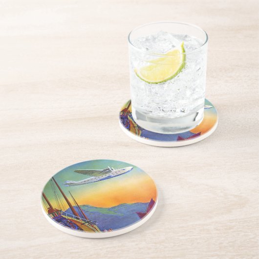 Vintager Verkehr Sandstein Untersetzer (Seite)