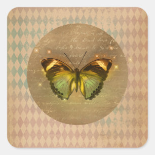 Vintager verzauberter Schmetterling Quadratischer Aufkleber