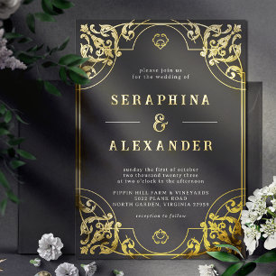 Vintager Verzierter Rahmen   Eleganter Black and G Folieneinladung