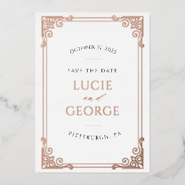 Vintager Verzierter Rahmen Save the Date real Folieneinladung