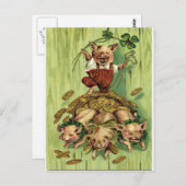Vintager Vierblättriges Kleeblatt Pig Gold St Patr Postkarte (Vorne/Hinten)