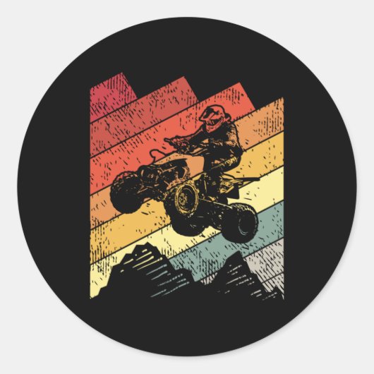 Vintager Vierrad-Quad-ATV-Fahrer Runder Aufkleber (Vorderseite)
