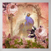 Vintager Viktorianischer Blumenpfau Poster (Vorne)