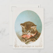 Vintager Viktorianischer Coquette Weihnachtskatze Feiertagspostkarte (Vorne/Hinten)