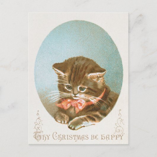 Vintager Viktorianischer Coquette Weihnachtskatze Feiertagspostkarte (Vorderseite)