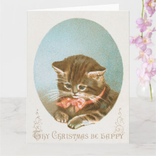 Vintager Viktorianischer Coquette Weihnachtskatze Karte