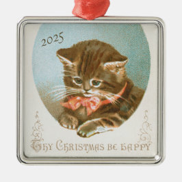 Vintager Viktorianischer Coquette Weihnachtskatze Ornament Aus Metall