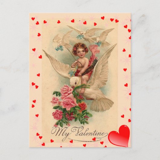 Vintager Viktorianischer Cupid auf Dove Valentine Postkarte (Vorderseite)