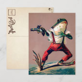 Vintager Viktorianischer Frosch mit Gun Postcard Postkarte (Vorne/Hinten)