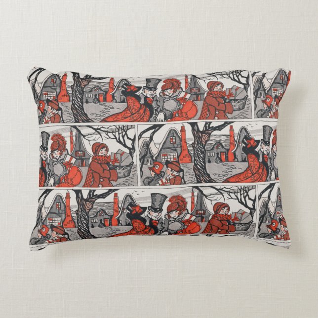 Vintager Viktorianischer Jolly Weihnachtsgarten An Dekokissen (Vorderseite)