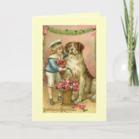 Vintager Viktorianischer Junge/Hund Geburtstagskar