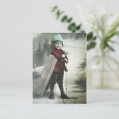 Vintager Viktorianischer Junge mit Schlitten Postkarte (Stehend Vorderseite)