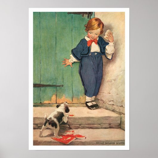 Vintager Viktorianischer Junge, Puppy Art Print Po Poster (Vorne)
