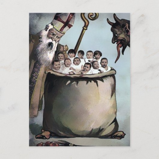 Vintager Viktorianischer Krampus Weihnachtspostkar Postkarte (Vorderseite)