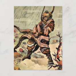 Vintager Viktorianischer Oktopus-Taucherkampf Postkarte