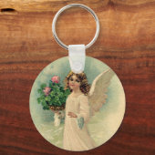 Vintager Viktorianischer Osterangel mit Blume Schlüsselanhänger (Vorderseite)