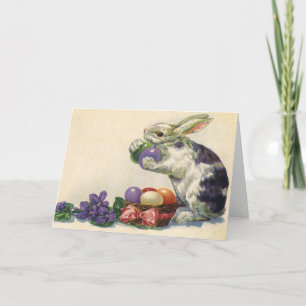 Vintager Viktorianischer Osterhase, Blume und Eier Feiertagskarte