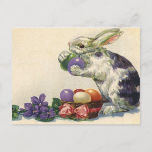 Vintager Viktorianischer Osterhase, Blume und Eier Feiertagspostkarte