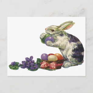 Vintager Viktorianischer Osterhase, Blume und Eier Feiertagspostkarte