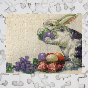 Vintager Viktorianischer Osterhase, Blume und Eier Puzzle