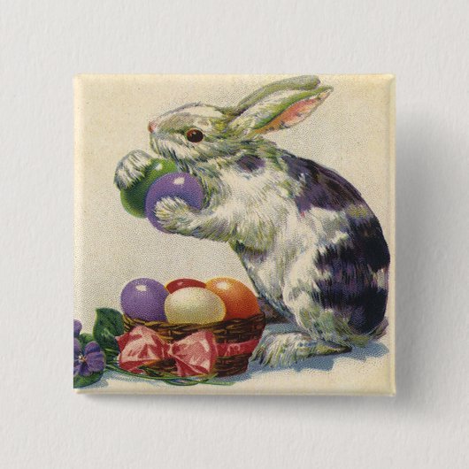 Vintager Viktorianischer Osterhase, Eier und Blume Button (Vorderseite)