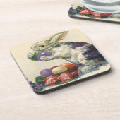 Vintager Viktorianischer Osterhase, Eier und Blume Getränkeuntersetzer (Linke Seite)
