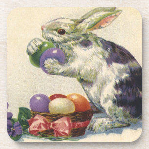 Vintager Viktorianischer Osterhase, Eier und Blume Getränkeuntersetzer