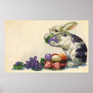 Vintager Viktorianischer Osterhase, Eier und Blume Poster
