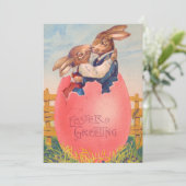 Vintager Viktorianischer Ostern Gruß zwei Bunnies Einladung (Stehend Vorderseite)