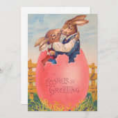 Vintager Viktorianischer Ostern Gruß zwei Bunnies Einladung (Vorne/Hinten)