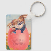 Vintager Viktorianischer Ostern Gruß zwei Bunnies Schlüsselanhänger (Rückseite)