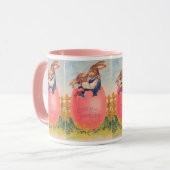 Vintager Viktorianischer Ostern Gruß zwei Bunnies  Tasse (Vorderseite Links)