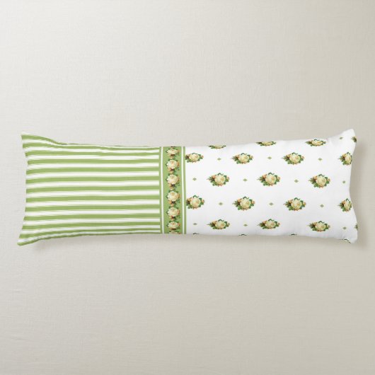 Vintager Viktorianischer Rosenblütengrüner Streife Seitenschläferkissen (Vorderseite)