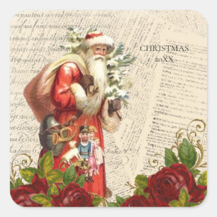 Vintager Viktorianischer Santa Claus Antiquitätend Quadratischer Aufkleber