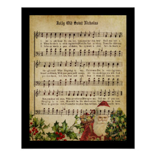 Vintager Viktorianischer Santa Claus Music Score u Poster