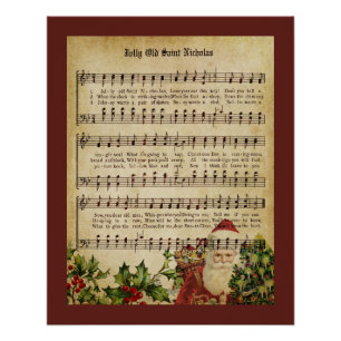 Vintager Viktorianischer Santa Claus Music Score u Poster