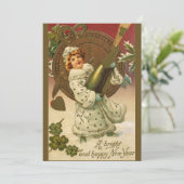 Vintager Viktorianischer Silvester Champagne Angel Einladung (Stehend Vorderseite)
