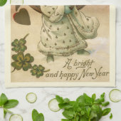 Vintager Viktorianischer Silvester Champagne Angel Geschirrtuch (Gefaltet)