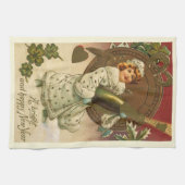 Vintager Viktorianischer Silvester Champagne Angel Geschirrtuch (Horizontal)