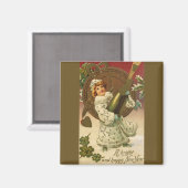 Vintager Viktorianischer Silvester Champagne Angel Magnet (Vorderseite/Rückseite)