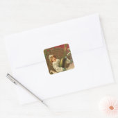 Vintager Viktorianischer Silvester Champagne Angel Quadratischer Aufkleber (Umschlag)