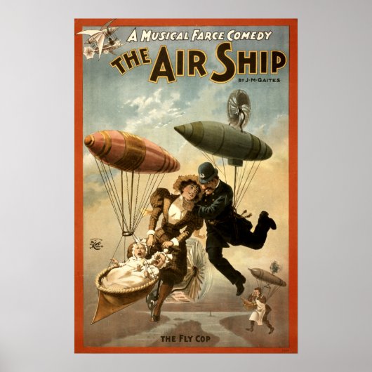 Vintager Viktorianischer Steampunk "The Air Ship" Poster (Vorne)