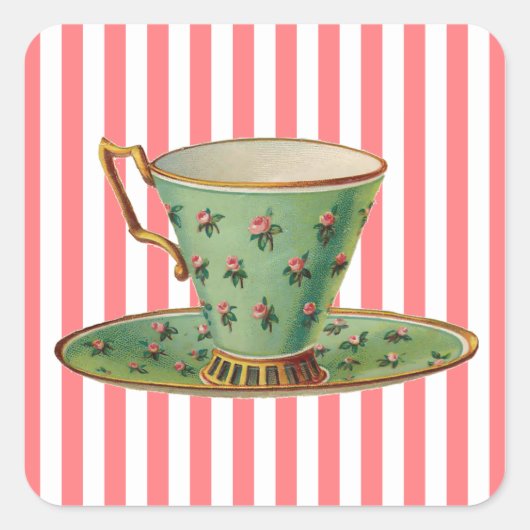 Vintager Viktorianischer Teecup Quadratischer Aufkleber (Vorderseite)