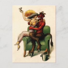 Vintager Viktorianischer Teufel und weibliche Post Postkarte