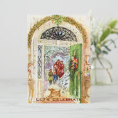 Vintager Viktorianischer Urlaub Weihnachten Party Einladung (Stehend Vorderseite)