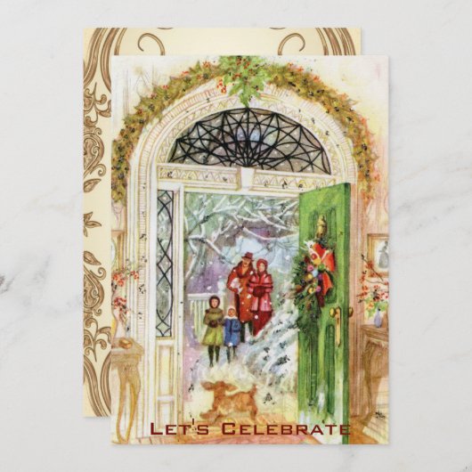 Vintager Viktorianischer Urlaub Weihnachten Party Einladung (Vorne/Hinten)